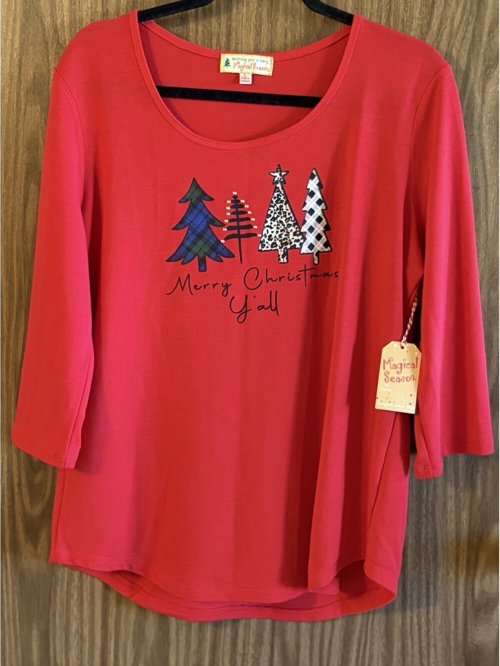 Magical Season L Red Christmas Tee Trees Merry Christmas Y’all